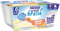 NESTLE P'TIT BRASSE Banane Pêche Sans Sucres Ajoutés 4x90g dès 6 mois