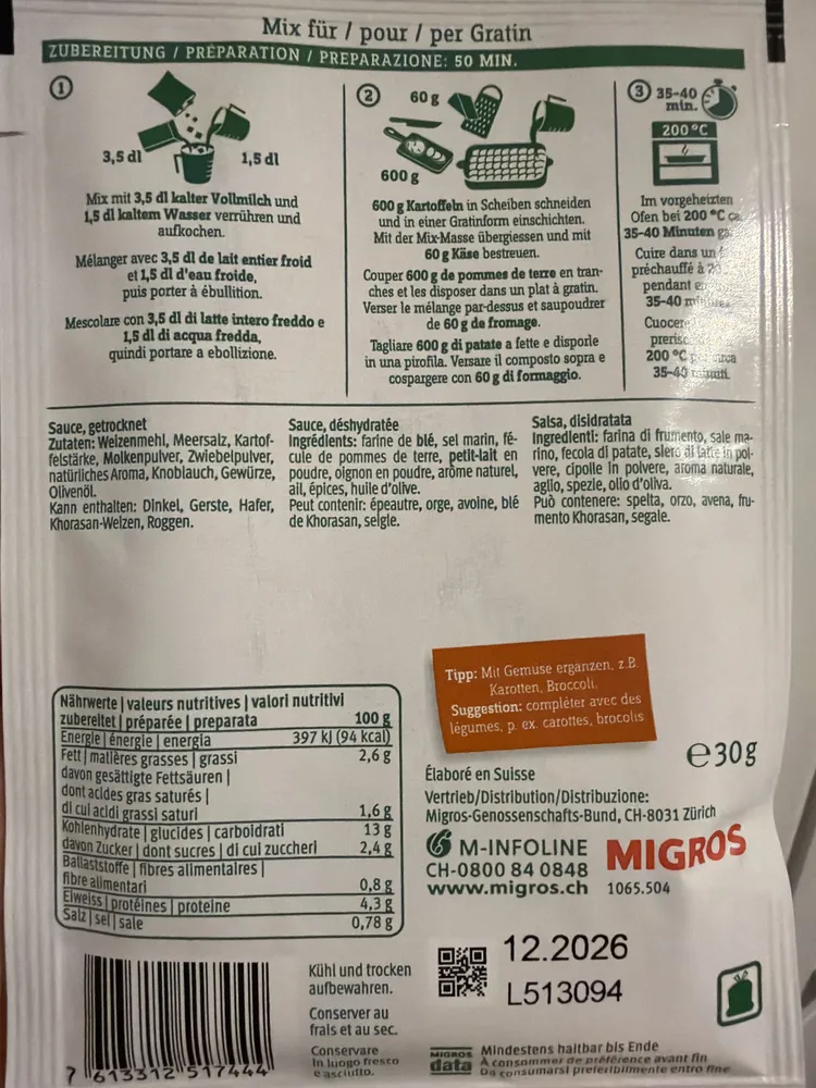 Mix für / pour / per Gratin