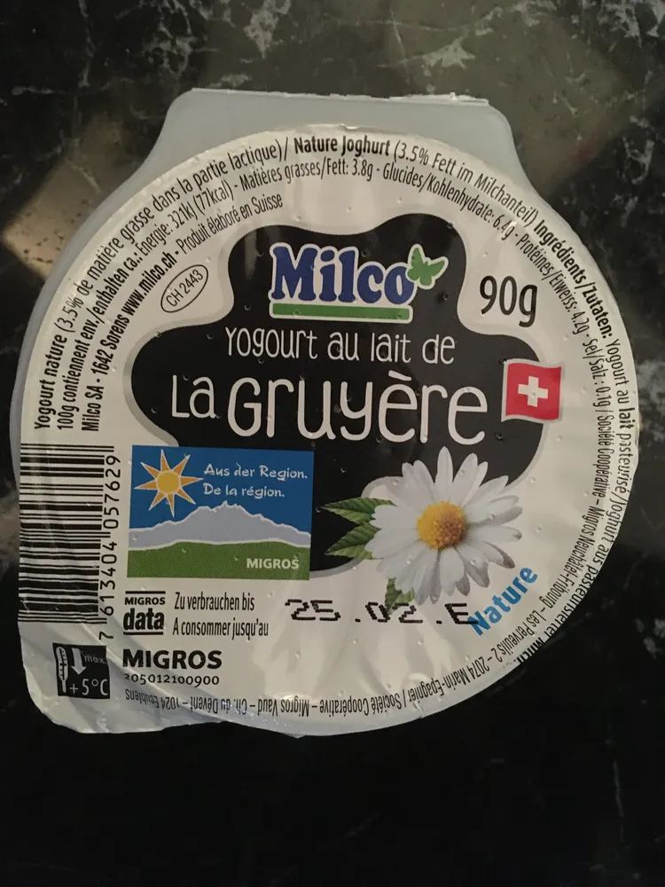 Yogourt au lait de la gruyère
