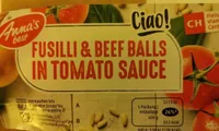 Fusilli & beef balls in tomato sauce