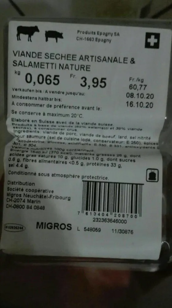 Viande séchée artisanale & salametti nature