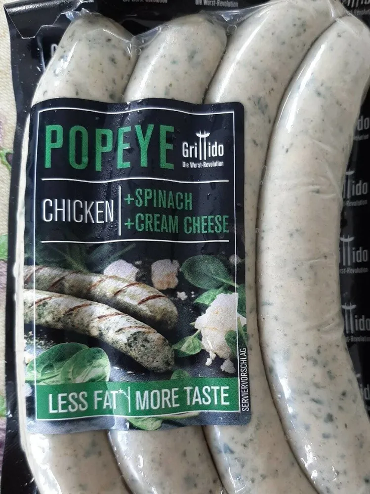 Popeye saucisses poulet, épinard, fromage