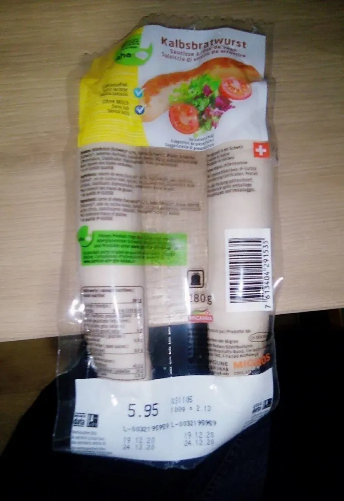 Kalbsbratwurst Saucisses à rôtir de veau