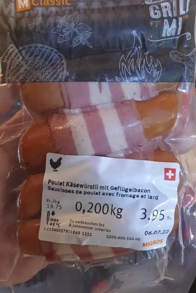 Saucisse poulet  fromage  lard