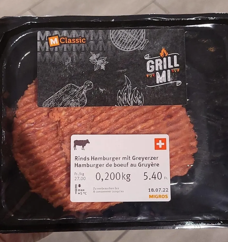 Hamburger de boeuf au Gruyère