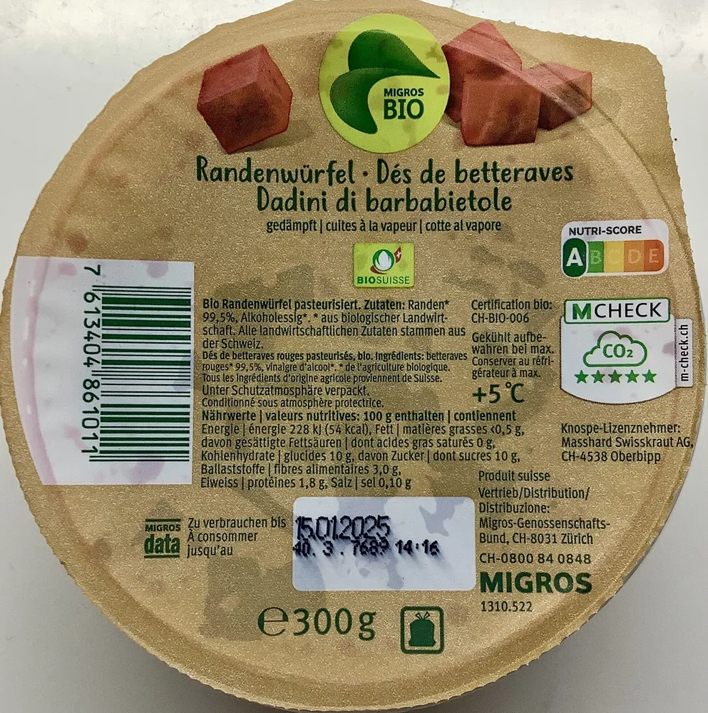 Dés de betteraves à la vapeur