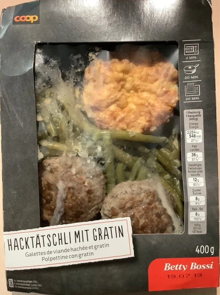 Galettes de viande hachée et gratin