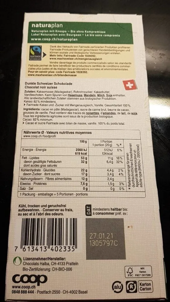 Chocolat noir 82% madagascar