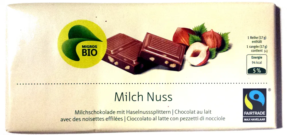 Chocolat Lait Noisettes Migros Bio