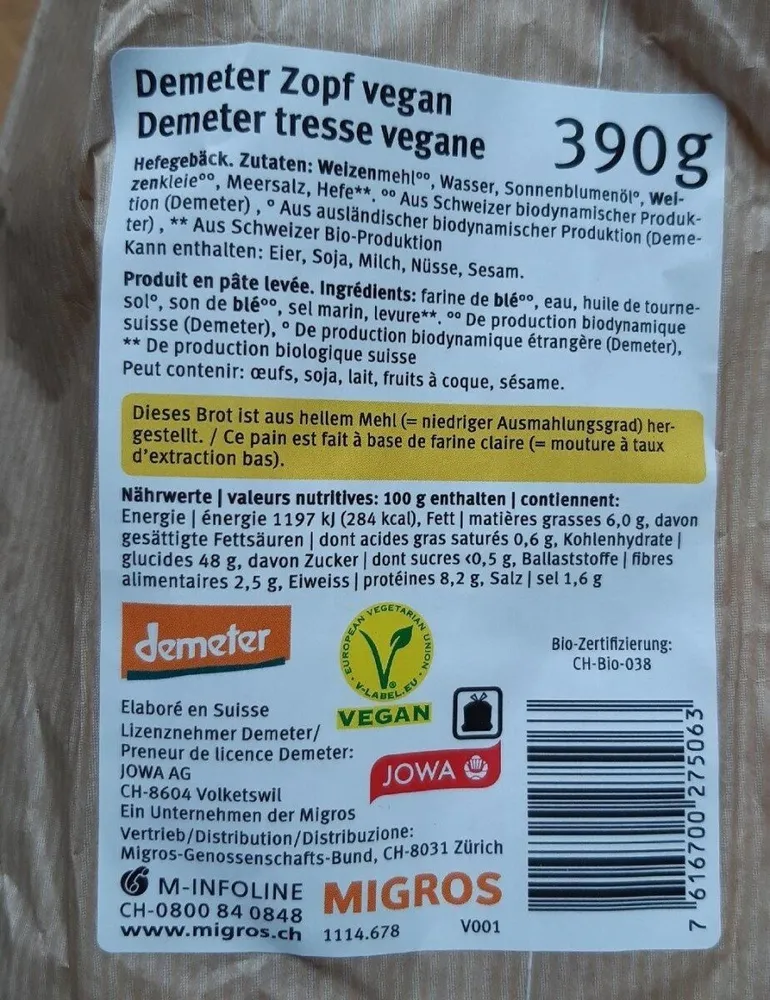 Demeter Zopf vegan