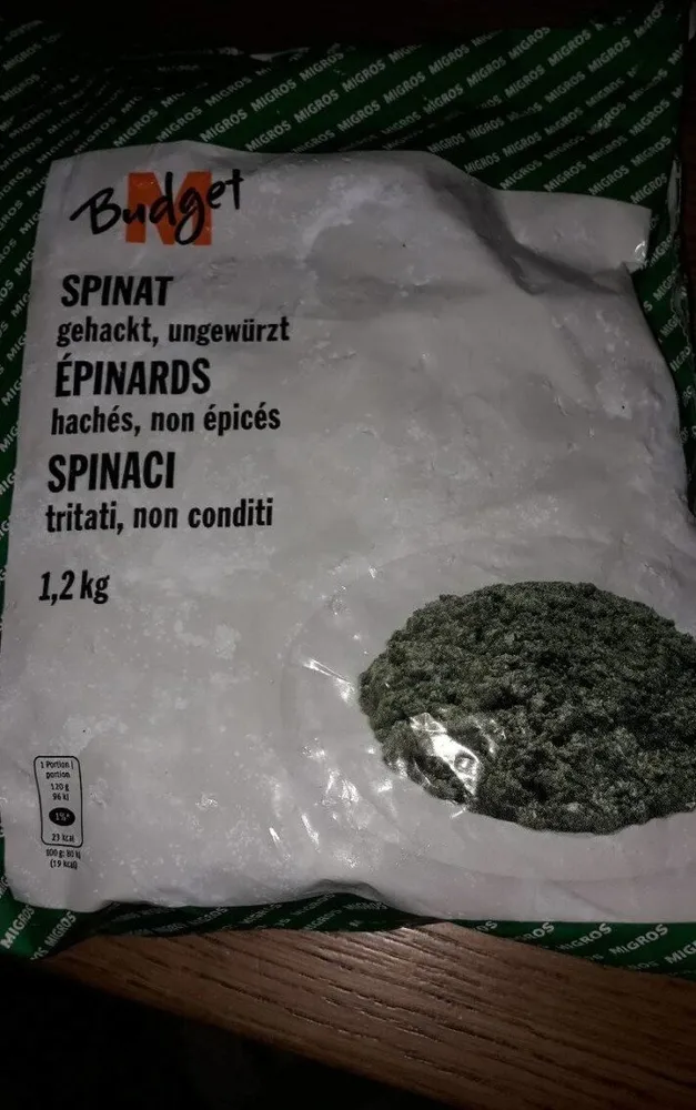 Épinards hachés, non épicés