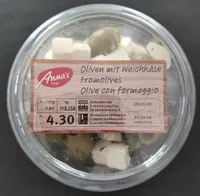 Olives vertes  dénoyautées avec fromage à pâte molle et ail