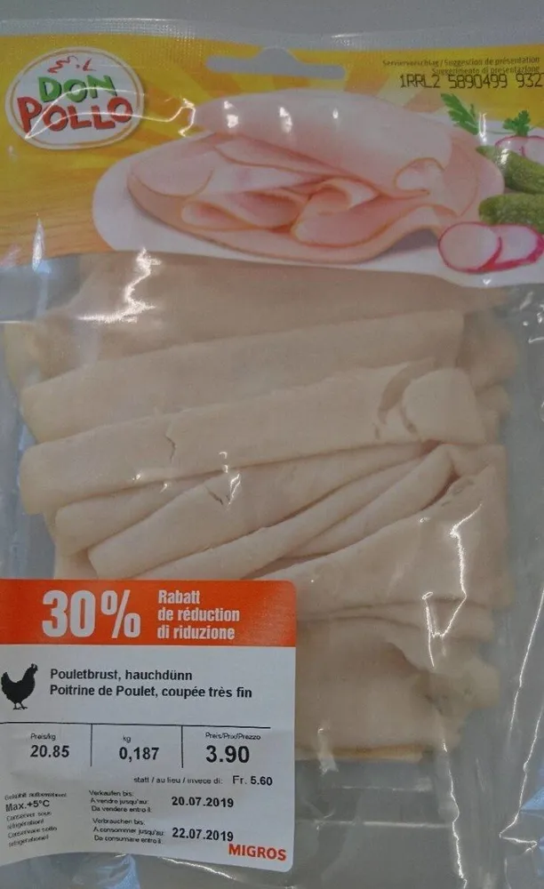 Poitrine de poulet, coupée très fin