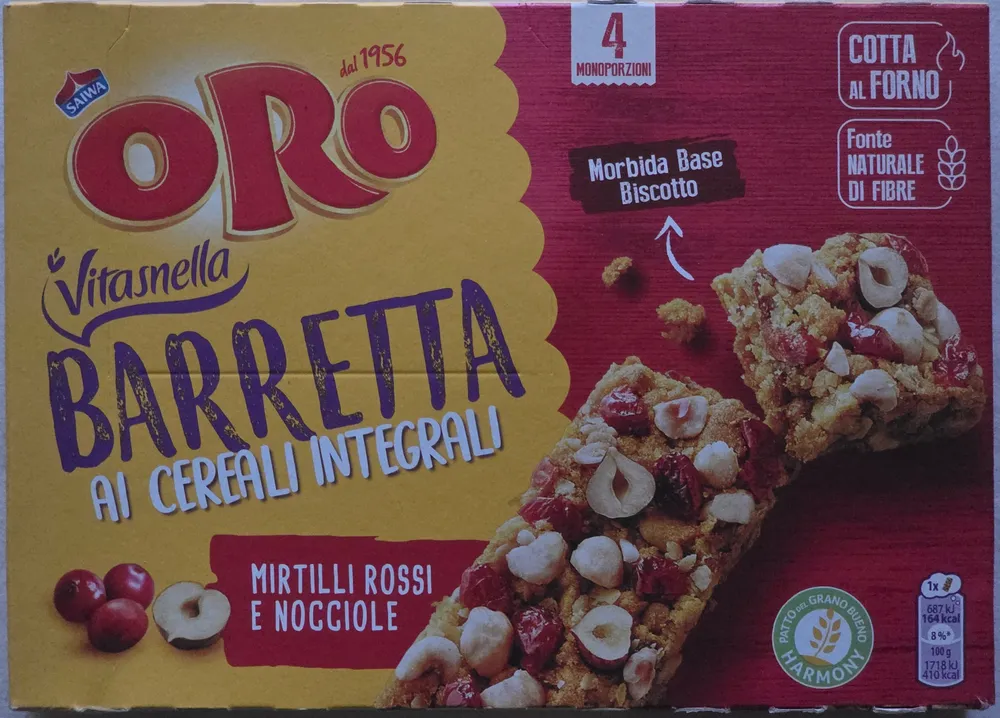 Barretta ai cereali integrali con Mirtilli Rossi e Nocciole