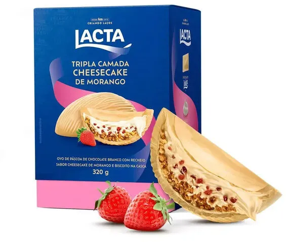 Ovo De Páscoa Branco Recheio Cheesecake De Morango Lacta Tripla Camada Caixa 320g