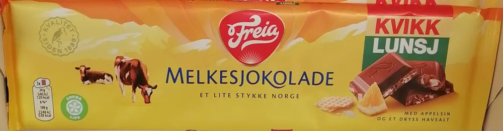 Melkesjokolade Kvikk Lunsj og Appelsin