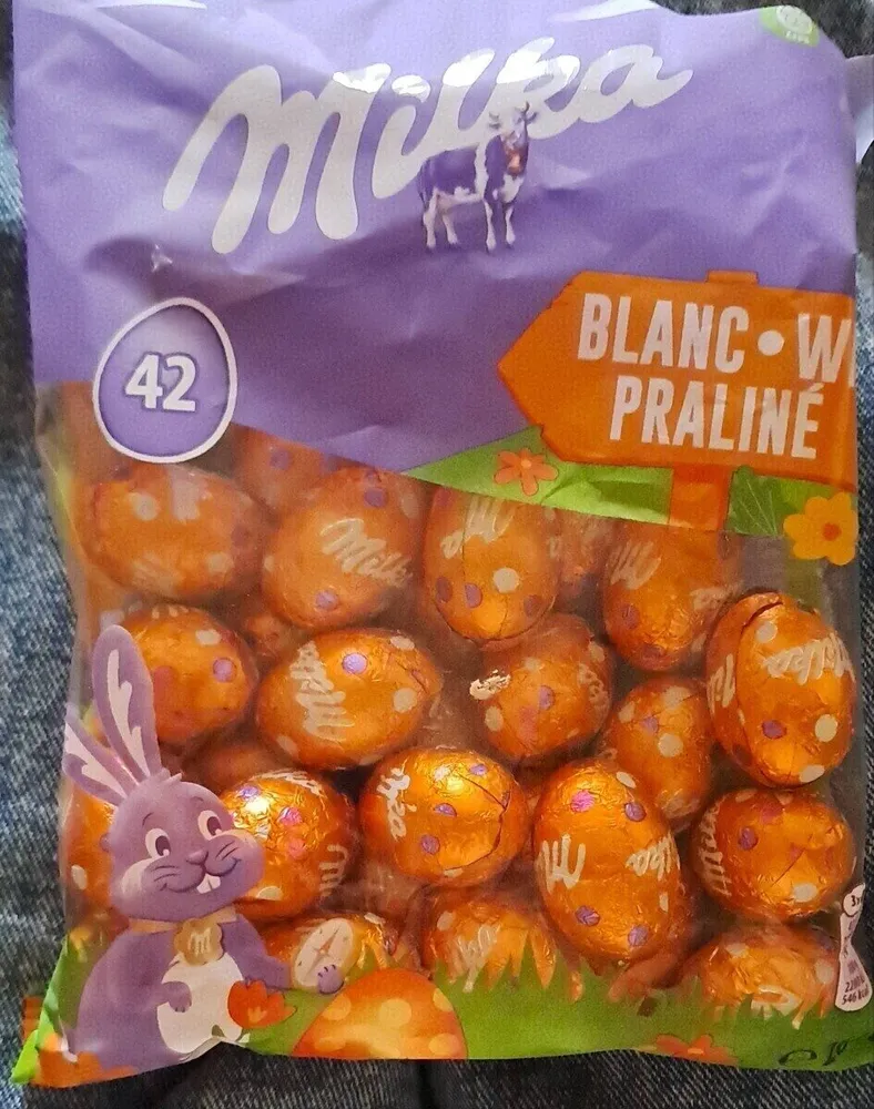 Œufs au chocolat blanc praliné milka