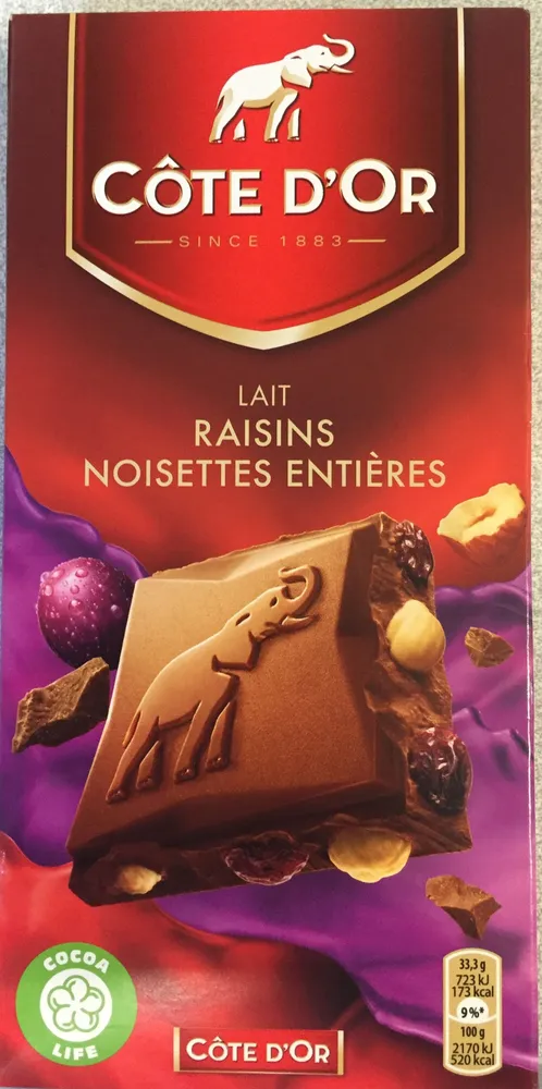 Lait Raisins Noisettes entières