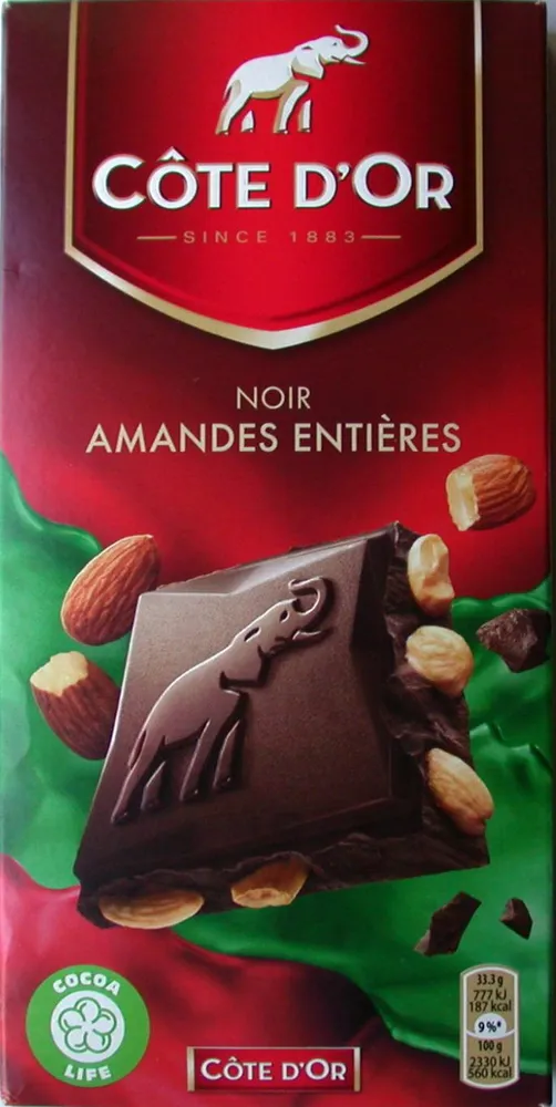 Chocolat noir amandes entières