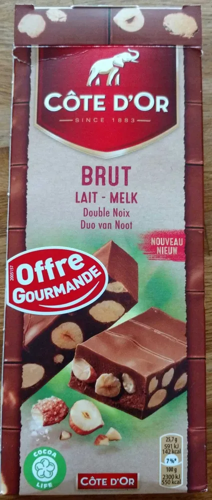 Chocolat brut lait double noix