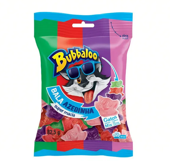 Bala Sortida Azedinha Gatos Bubbaloo Pacote 82,5g