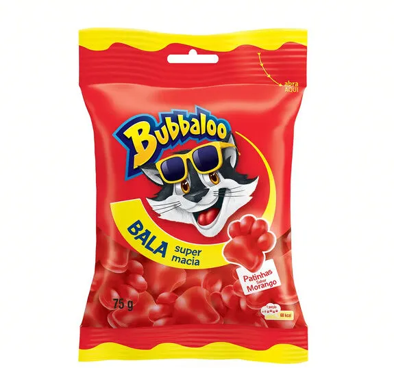 Bala Morango Patinhas Bubbaloo Pacote 75g
