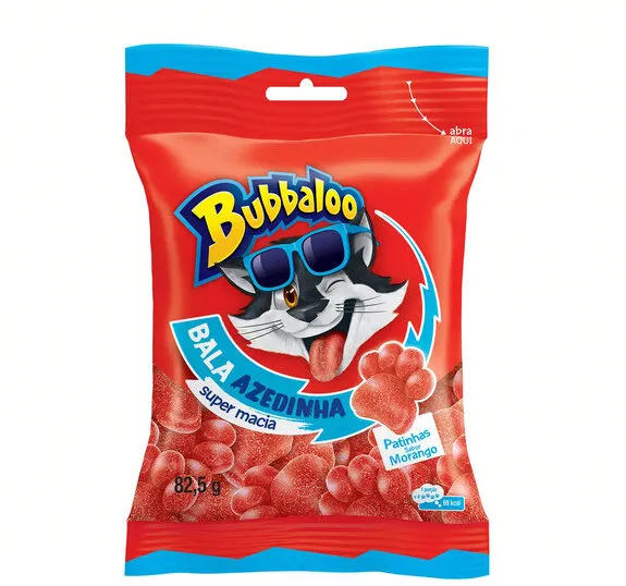 Bala Morango Azedinha Patinhas Bubbaloo Pacote 82,5g