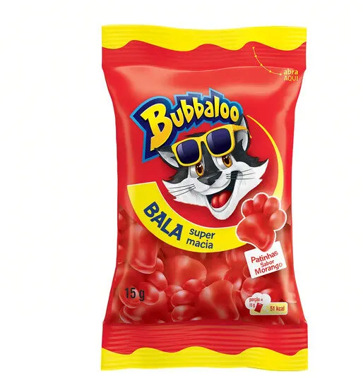 Bala Morango Patinhas Bubbaloo Pacote 15g