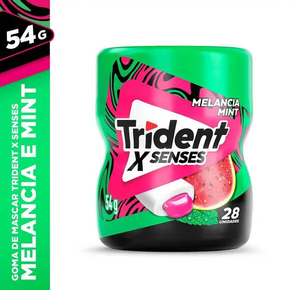 Goma De Mascar Melancia Mint Zero Açúcar Trident X Senses Pote 54g 28 Unidades