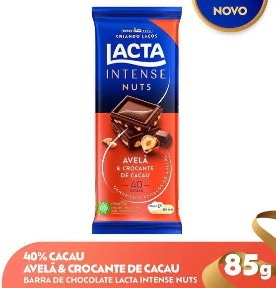 Chocolate 40 Cacau Avelã Crocante De Cacau Lacta Intense Nuts Pacote 85g