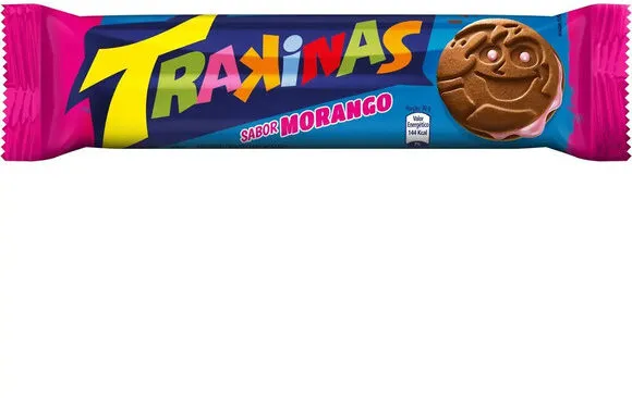 Biscoito Recheio Morango Trakinas Recheio Pacote 126g