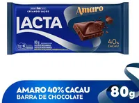Chocolate Meio Amargo 40 Cacau Lacta Amaro Pacote 80g