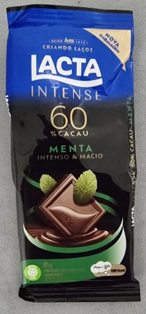 Lacta Intense Chocolate 60% Cacau Sabor Menta Intenso & Macio