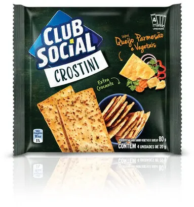 Pack Biscoito Crostini Queijo Parmesão E Vegetais Club Social Pacote 80g 4 Unidades
