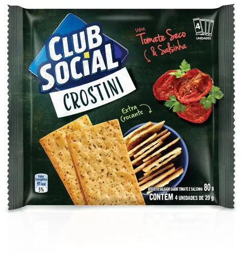 Pack Biscoito Crostini Tomate Seco Salsinha Club Social Pacote 80g 4 Unidades
