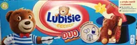 Ciastko biszkoptowe z nadzieniem (15%) z truskawkami (2,6%) i nadzieniem o smaku waniliowym (15%).