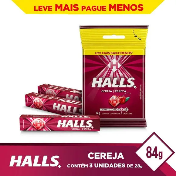 Bala Cereja Halls Pacote 84g 3 Unidades Leve Mais Pague Menos