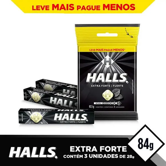 Bala Mentol Extra Forte Halls Pacote 82,5g 3 Unidades Leve Mais Pague Menos