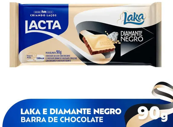 Chocolate Ao Leite E Branco Lacta Laka Diamante Negro Pacote 90g