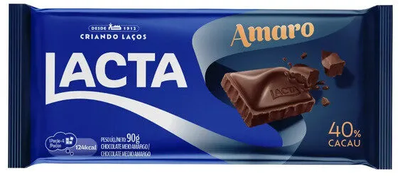 Chocolate Meio Amargo 40 Cacau Lacta Amaro Pacote 90g