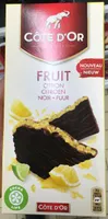 Chocolat noir fourrage confiseur (55%) aux pépites de citron (34%)