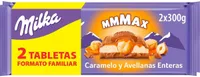 Chocolate con leche, caramelo y avellanas enteras