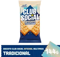 Pack Biscoito Integral Tradicional Club Social Pacote 144g 6 Unidades