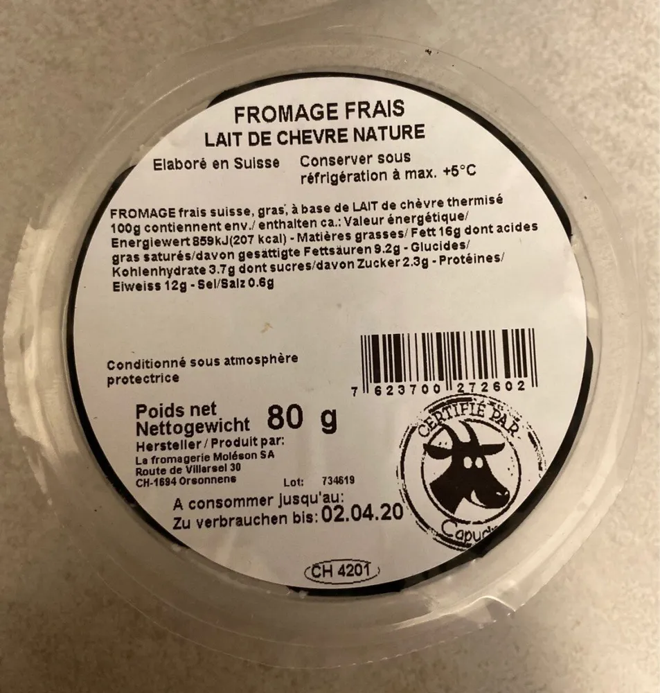 Fromage frais lait de chevre