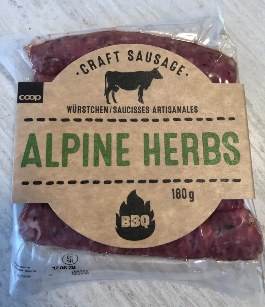 Saucisses artisanales, alpine herbs