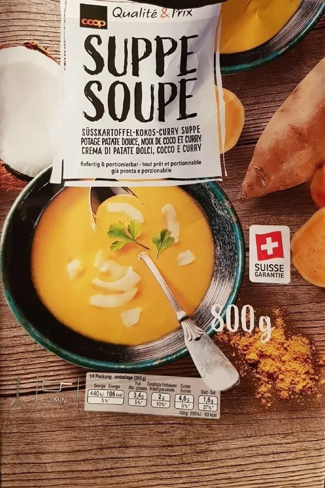 Potage patate douce, noix de coco et curry