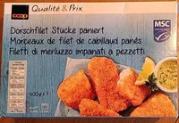 Morceaux de filet de cabillaud panés