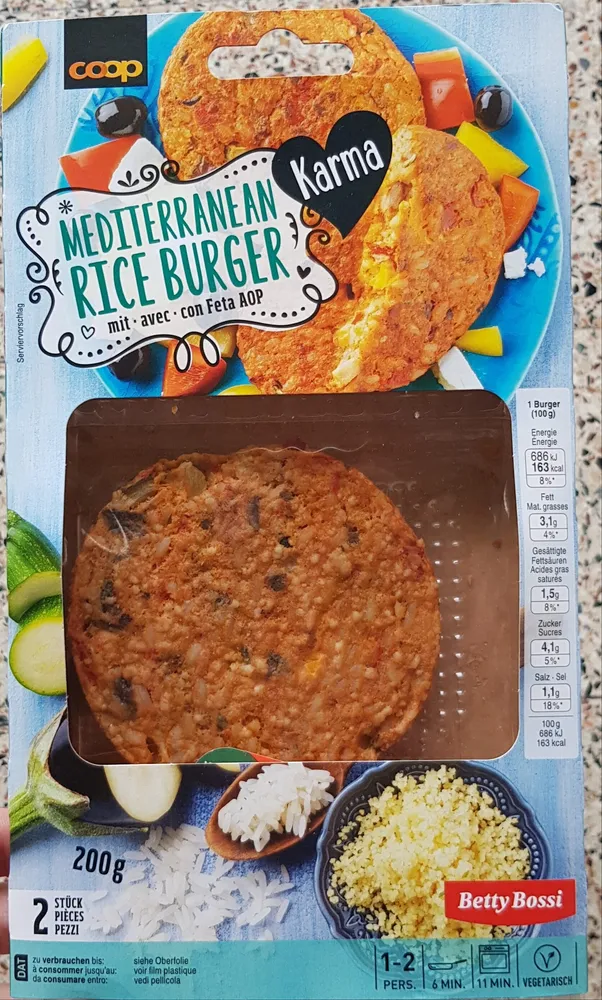 Mediterranean Rice Burger con feta bio