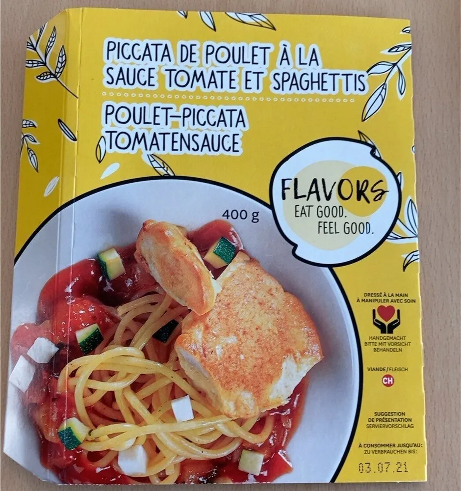 Piccata de poulet à la sauce tomate et spaghettis