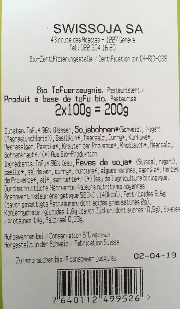 Tofu brochette bio